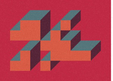 Edward Zajec 'in 1971' deki Il Cubo 'sunun uygulanması. Esasen 8 taştan oluşan bir Truchet fayans seti ve yerleştirme sanatı illüstrasyonu için kurallar