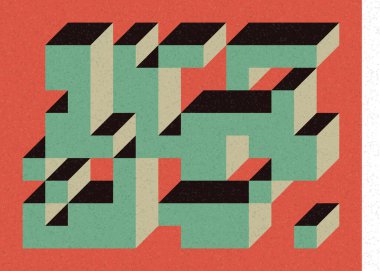 Edward Zajec 'in 1971' deki Il Cubo 'sunun uygulanması. Esasen 8 taştan oluşan bir Truchet fayans seti ve yerleştirme sanatı illüstrasyonu için kurallar