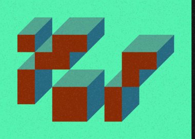 Edward Zajec 'in 1971' deki Il Cubo 'sunun uygulanması. Esasen 8 taştan oluşan bir Truchet fayans seti ve yerleştirme sanatı illüstrasyonu için kurallar