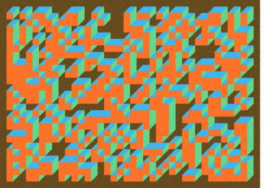 Edward Zajec 'in 1971' deki Il Cubo 'sunun uygulanması. Esasen 8 taştan oluşan bir Truchet fayans seti ve yerleştirme sanatı illüstrasyonu için kurallar