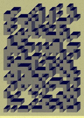 Edward Zajecs 2. Cubo 'nun 1971' deki uygulaması. Esasen 8 taştan oluşan bir Truchet fayans seti ve yerleştirme sanatı illüstrasyonu için kurallar.