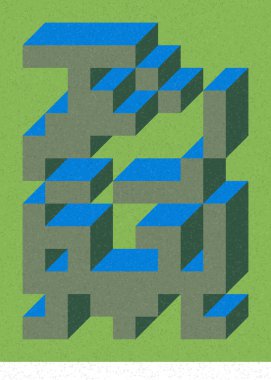 Edward Zajecs 2. Cubo 'nun 1971' deki uygulaması. Esasen 8 taştan oluşan bir Truchet fayans seti ve yerleştirme sanatı illüstrasyonu için kurallar.