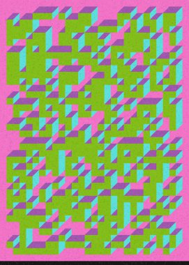 Edward Zajecs 2. Cubo 'nun 1971' deki uygulaması. Esasen 8 taştan oluşan bir Truchet fayans seti ve yerleştirme sanatı illüstrasyonu için kurallar.