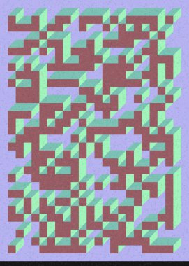 Edward Zajecs 2. Cubo 'nun 1971' deki uygulaması. Esasen 8 taştan oluşan bir Truchet fayans seti ve yerleştirme sanatı illüstrasyonu için kurallar.