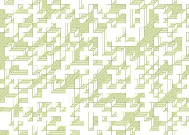 Edward Zajecs 2. Cubo 'nun 1971' deki uygulaması. Esasen 8 taştan oluşan bir Truchet fayans seti ve yerleştirme sanatı illüstrasyonu için kurallar.