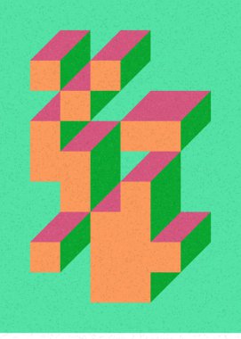 Edward Zajecs 2. Cubo 'nun 1971' deki uygulaması. Esasen 8 taştan oluşan bir Truchet fayans seti ve yerleştirme sanatı illüstrasyonu için kurallar.