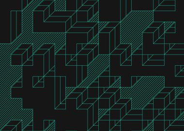 Edward Zajecs 2. Cubo 'nun 1971' deki uygulaması. Esasen 8 taştan oluşan bir Truchet fayans seti ve yerleştirme sanatı illüstrasyonu için kurallar.