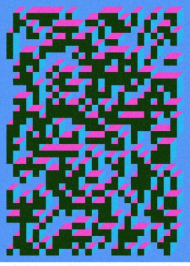 Edward Zajecs 2. Cubo 'nun 1971' deki uygulaması. Esasen 8 taştan oluşan bir Truchet fayans seti ve yerleştirme sanatı illüstrasyonu için kurallar.