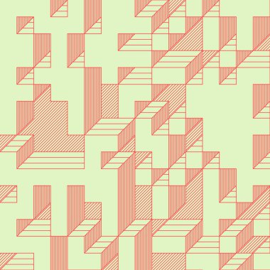 Edward Zajecs 2. Cubo 'nun 1971' deki uygulaması. Esasen 8 taştan oluşan bir Truchet fayans seti ve yerleştirme sanatı illüstrasyonu için kurallar.