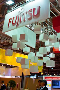 VIENNA - OCTOBER 26: Fujitsu stand at the 19th Intelligent Trans clipart