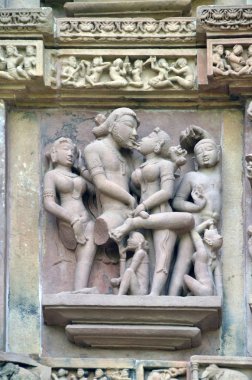gravures op de tempel muren in khajuraho advertentie 930-950
