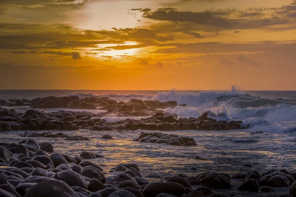 Coucher Soleil Sur Plage Orageuse Albion Dans Ouest République Maurice — Photo