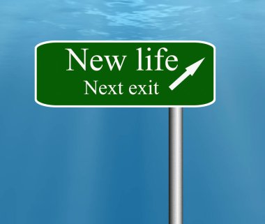 Yeni yaşam metni ve okları olan yol işareti