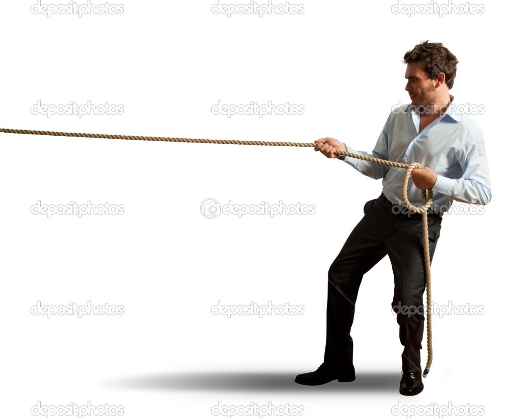 Businessman pulling rope