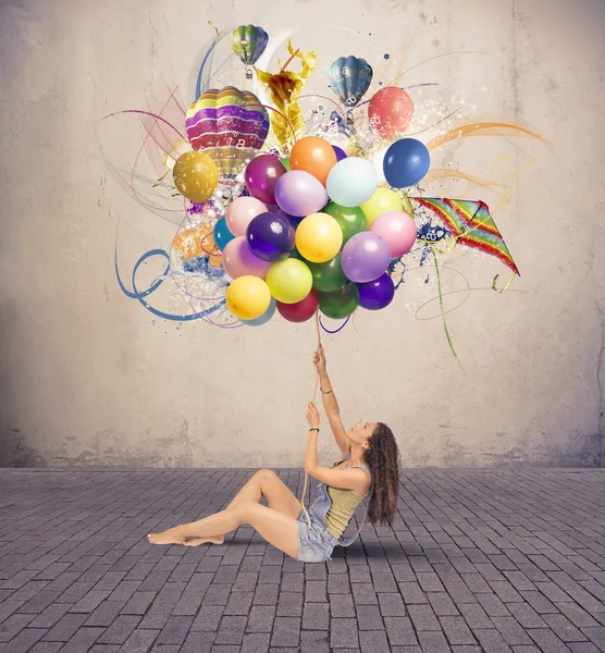 Menina com balão — Fotografia de Stock