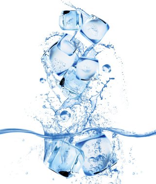 Ice cube and water splash clipart