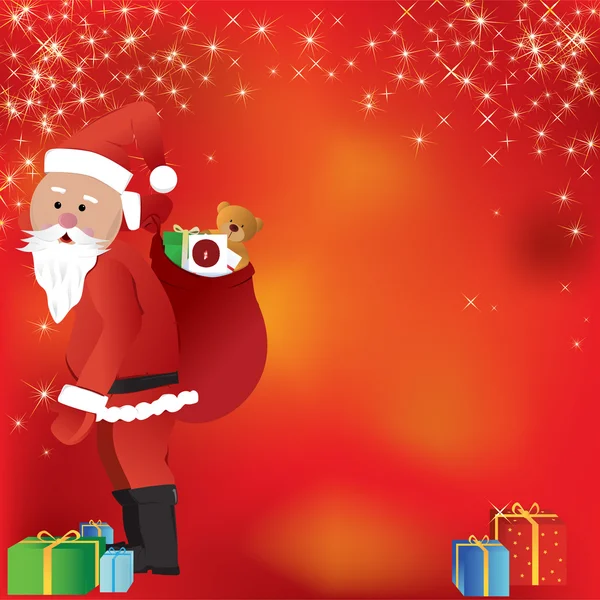Papai Noel com saco cheio de presentes —  Vetores de Stock