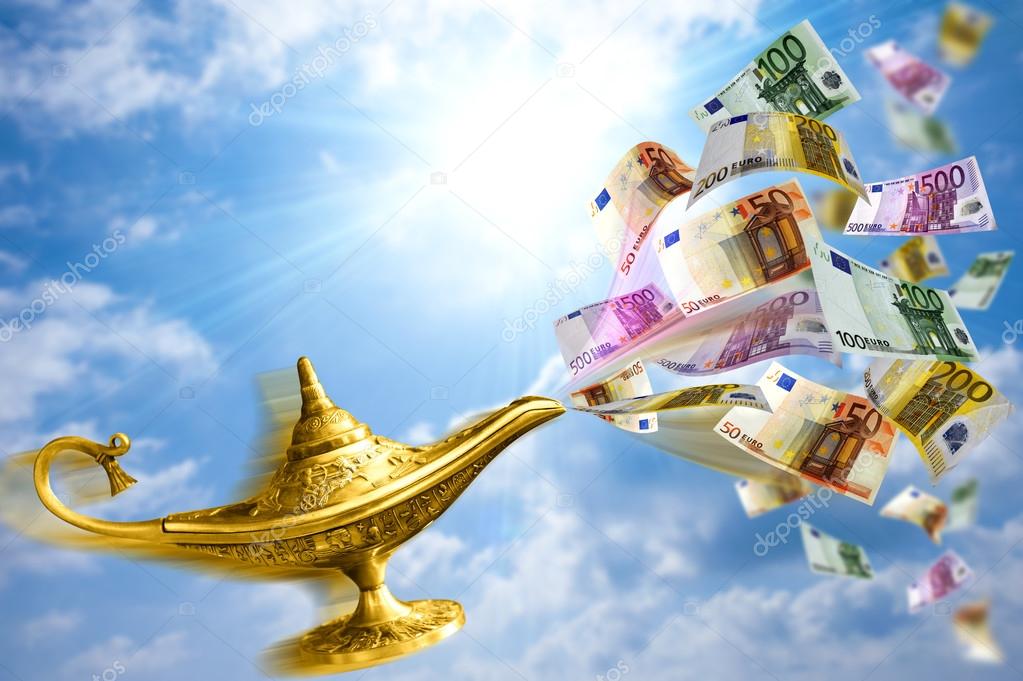 Golden lamp and money