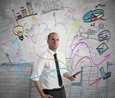 tablet ile iş yerinde iş adamı