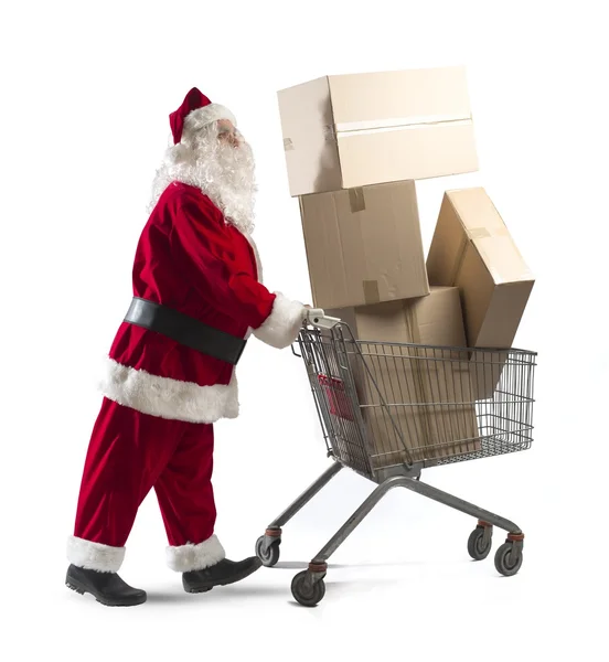 Babbo Natale con carrello — Foto Stock