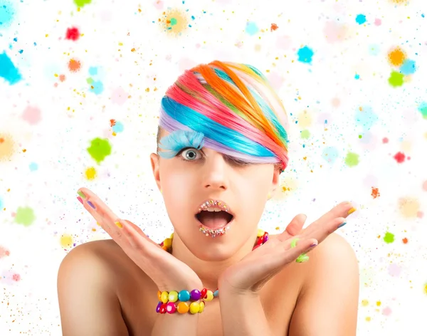 Rainbow colorful fashion makeup — Stock Photo, Image