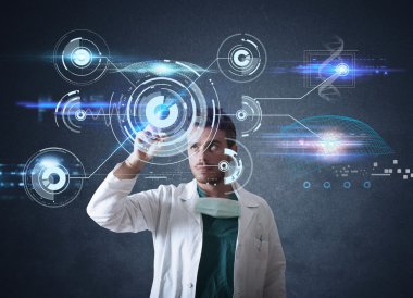 Doktor fütüristik dokunmatik ekran arayüzü ile