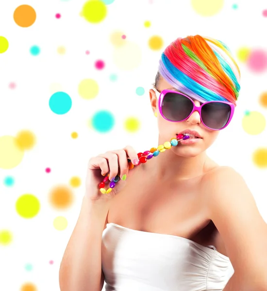 Regenboog kleurrijke mode make-up — Stockfoto