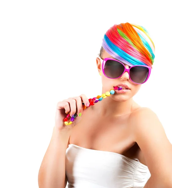 Regenboog kleurrijke mode make-up — Stockfoto