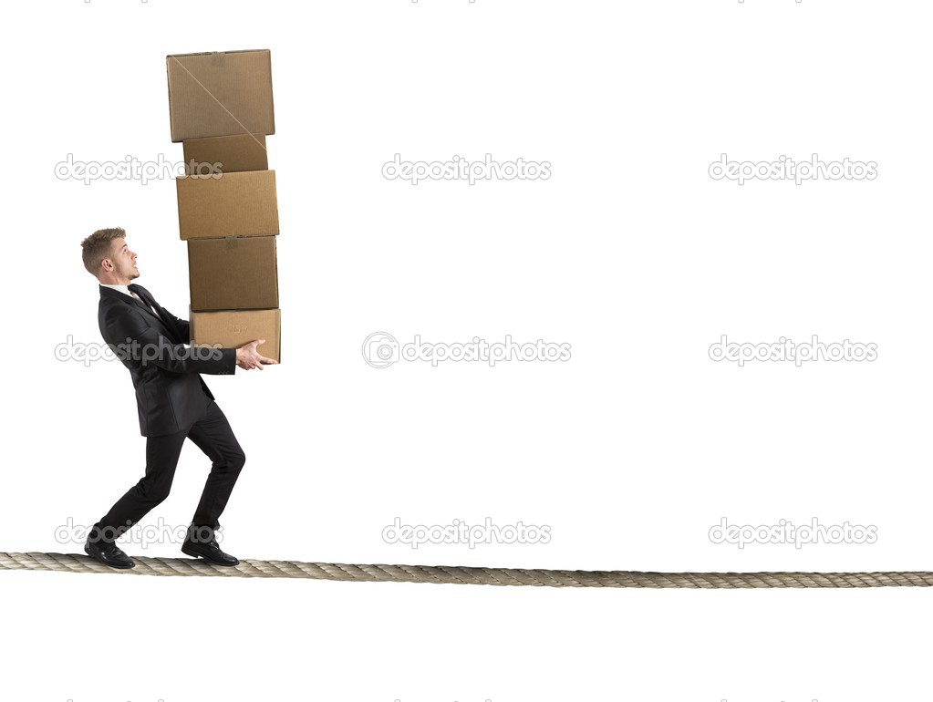 Businessman that holds a row of cartons