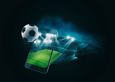Watch a live sports event on your mobile device. Betting on football matches clipart
