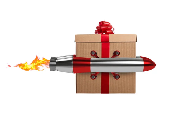 Julklapp flyger snabbt med en power raket — Stockfoto