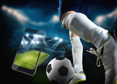 Watch a live sports event on your mobile device. Betting on football matches clipart