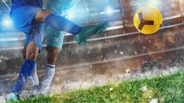 Football scene with competing soccer players at the stadium — Stock Photo, Image