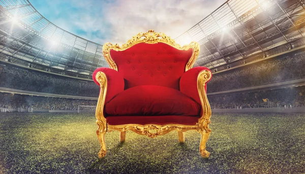 Wygodny i luksusowy aksamitny fotel na stadionie piłkarskim — Zdjęcie stockowe