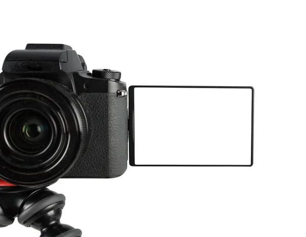 Bezzrcadlový Fotoaparát Připravený Nahrávání Prázdnou Obrazovkou — Stock fotografie