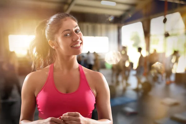 Smiling Woman Gym Ready Start Lesson — Stock Photo, Image