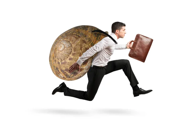 Businessman Slow Snail Runs Very Fast — Stock Photo, Image