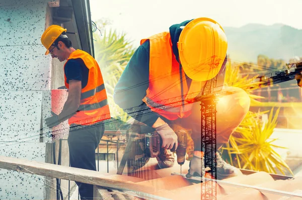 Workers Work Construction New Buildings — Fotografia de Stock