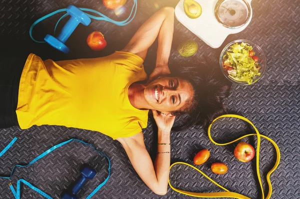 Happy Woman Does Exercises Gym — Foto Stock