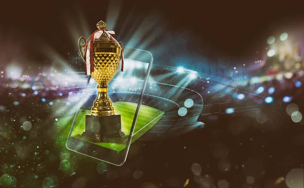 Cellphone Golden Trophy Soccer Arena — Stock Photo, Image
