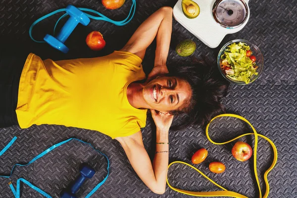 Happy Woman Does Exercises Gym — Foto Stock