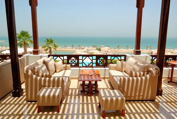 Sea view terrace at luxury hotel, Ras Al Khaimah, UAE — Stock Photo, Image