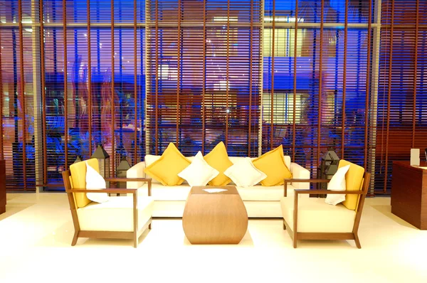 Relaxation chairs at the lobby of luxury hotel, Dubai, UAE — Stock Photo, Image