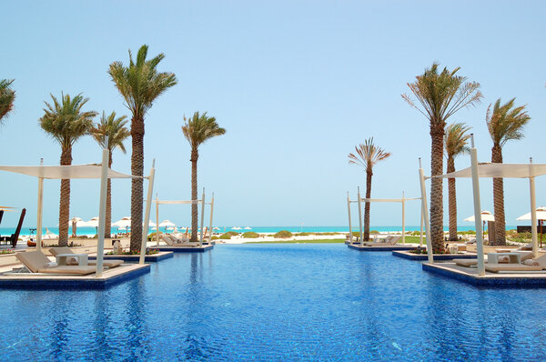 Swimming pool of the luxury hotel, Saadiyat island, Abu Dhabi, U