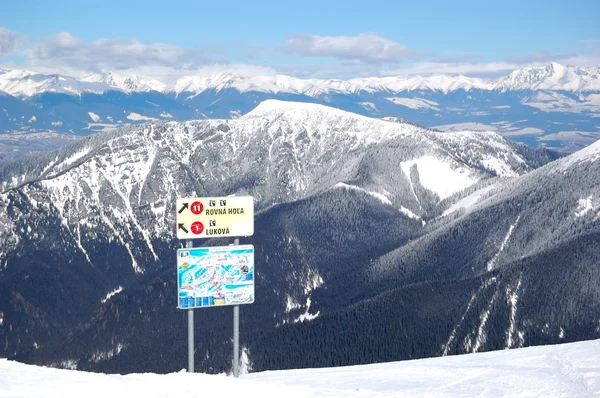 Gratis ritje gebied op chopok in jasna skigebied met kaart en tekenen, — Stockfoto