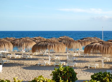Beach lüks otelin günbatımı, ada tenerife, İspanya
