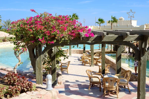 A piscina perto de restaurante ao ar livre no hotel de luxo, Sharm — Fotografia de Stock