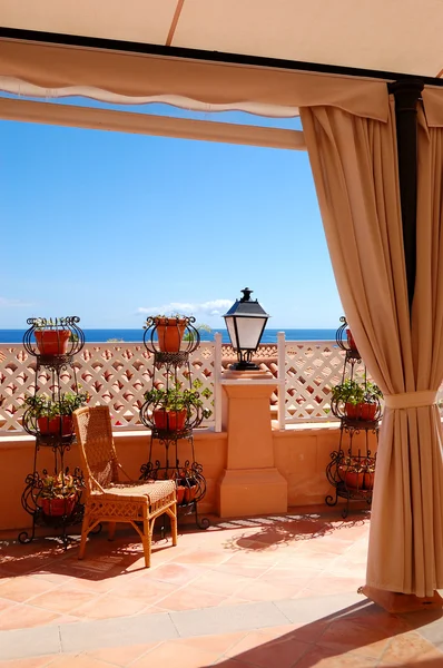 Sea view terasa dekorace na luxusní hotel, ostrov tenerife — Stock fotografie