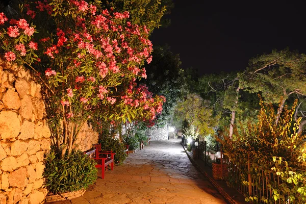 Illuminated path at luxury hotel, Marmaris, Turkey — Stock Photo, Image