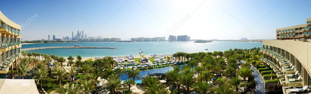 The panorama of beach at modern luxury hotel on Palm Jumeirah ma